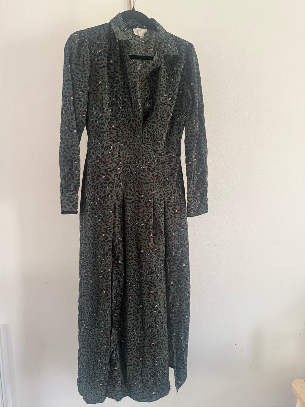 Everly Dark Green Leopard-Print Long Sleeve Maxi Dress